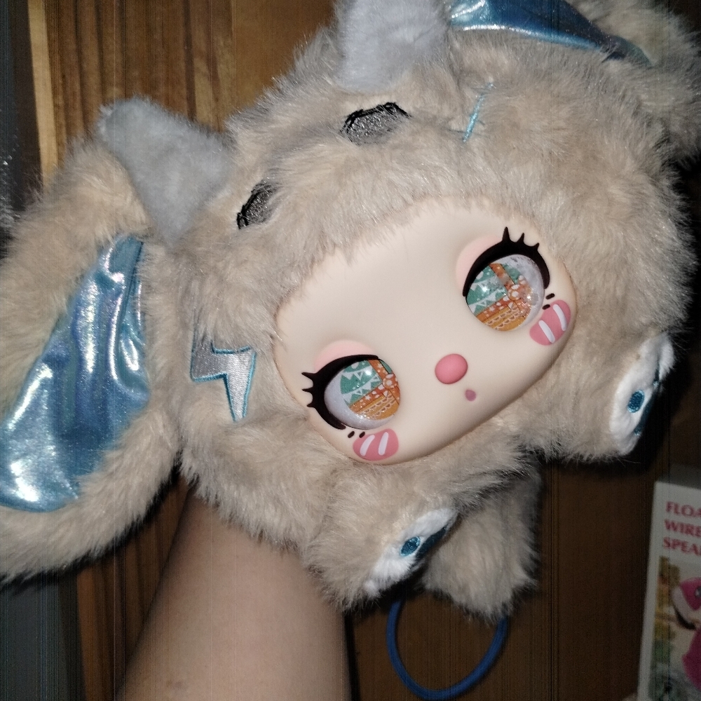 Rare Liila Marshmallow cybersecurity (Name) Cute Plush Bunny Hat with Blue Ears - Picture 2 of 4